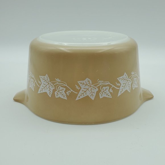 Pyrex Sandalwood 473 1 Quart Casserole Dish White Leaves on Tan - Picture 8 of 11
